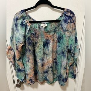 Entro Tie Dye Flowy Blouse Bell Sleeve Size Medium Boho Hippie